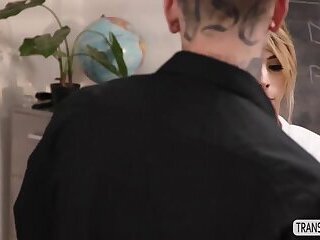 Principal Tgirl Casey Kisses gives prof Ruckus sloppy bj