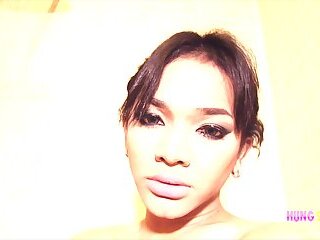 Busty ladyboy showers then gets off in bed