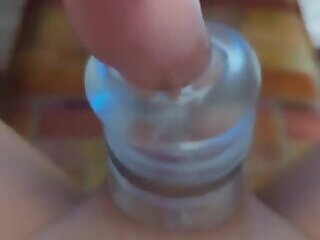 Femboy cums using toy