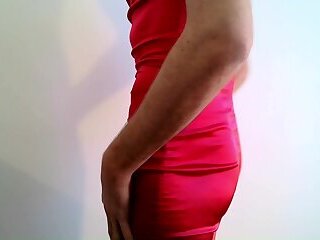CD in pink satin dress