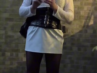 Slut Smoking in white PVC Mini Skirt