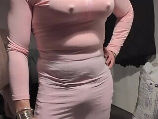 Crossdresser holly with a skirt bulge