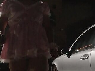 Flashing Chastity cage at night in public