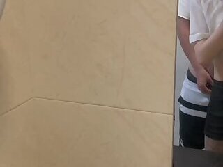 Little femboy was fucked in the public toilet and finally cummed on her ass