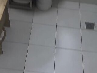 Femboy in stewardess outfit masturbates and gets cum in roadside public toilet