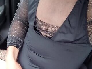 Touching my cock in the car