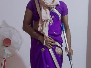 Cleaning in saree