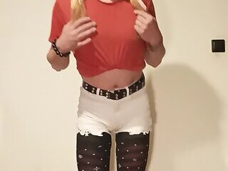 Sexy sissy CD slut posing, stripteasing and dancing