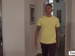 Bad brunette fucks Ebonys ass while playing