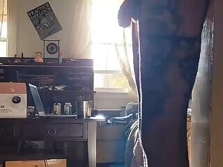 Chastity sissy fucks the wall