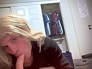 Taking huge thick cock down throat