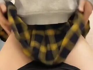 pretty young tgirl masturbating on school restroom