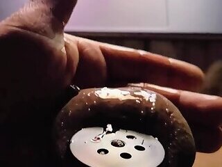 Watching sissy porn in my new flat cage and cumming and squirting