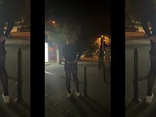 Sissy riding dildo outside