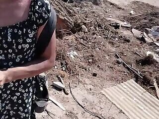 Cute hot slut in minidress can't stand it and gets naked in public but discovers man watching her