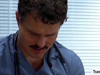 MILF Patient masturbates and fucked by TS and doctor