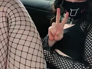 A huge risky cumshot flashing at a full parking lot