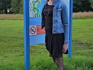 Playing and flashing in park