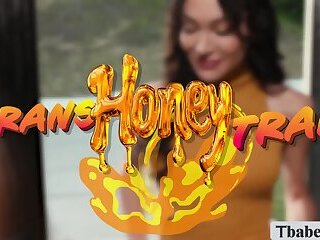 Two big tits TS hired by MILF to fuck her holes