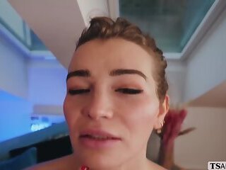 Horny TS Emma Vai pleasures herself with big toys