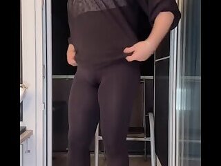 Sissy teasing and dildo riding on balcony