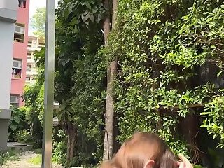 Brunette trans slut sucked and fucked a stranger in a hotel on a seaside resort