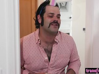 7 minutes in heaven with horny busty shemale and tranny deepthroated friend