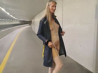 white net catsuit in public