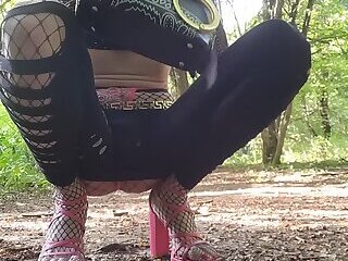 👑Slut 1 day slut always. French Trav Ass Looks in the Woods, Pink Thong Thong & Pink Heels.