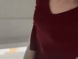 Cute brunette femboy jerks off right after waking up
