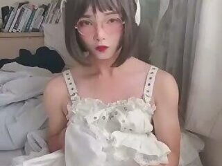 Cute asian  jerking off