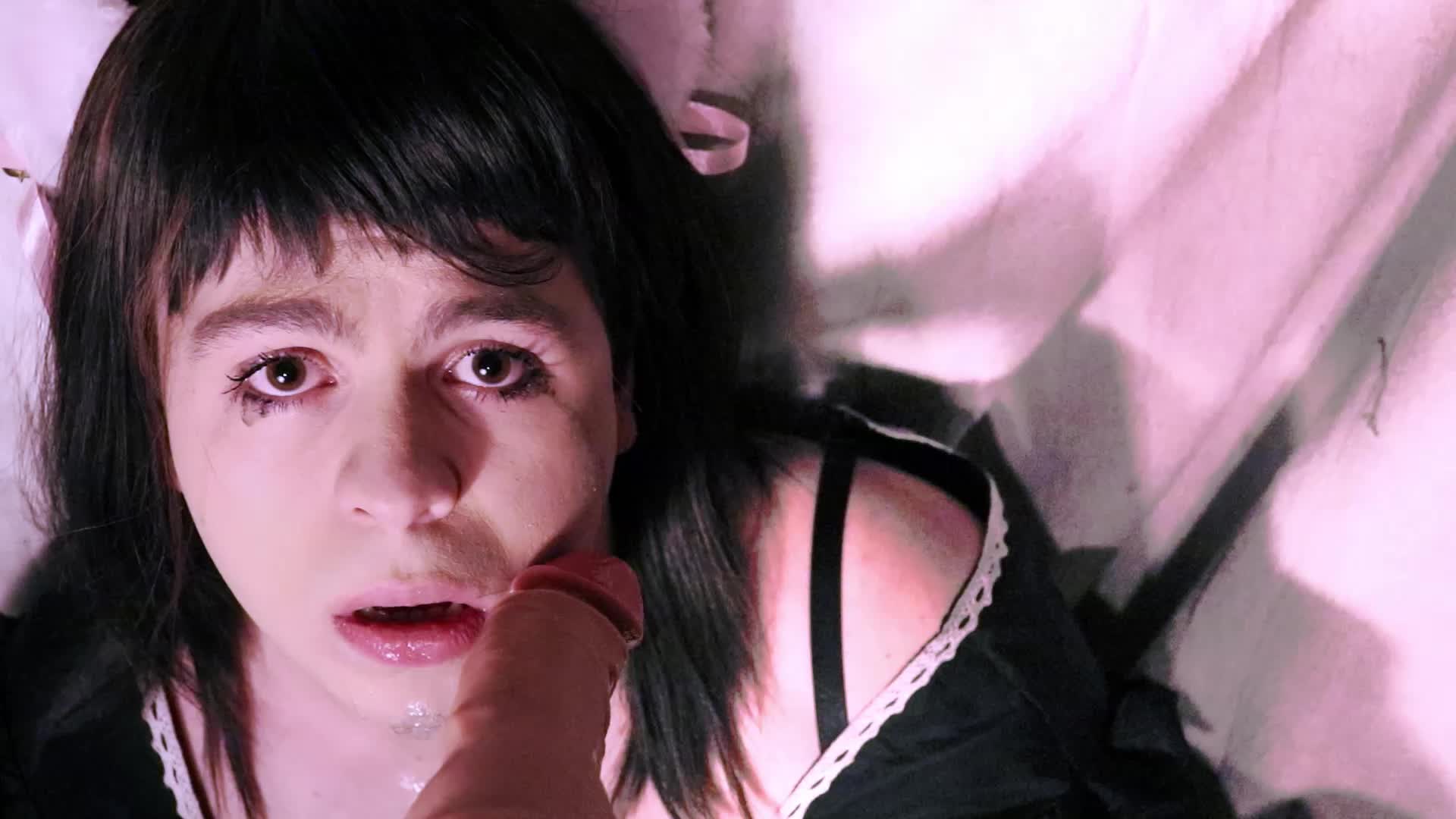 Sissy maid face fucked by fucking machine