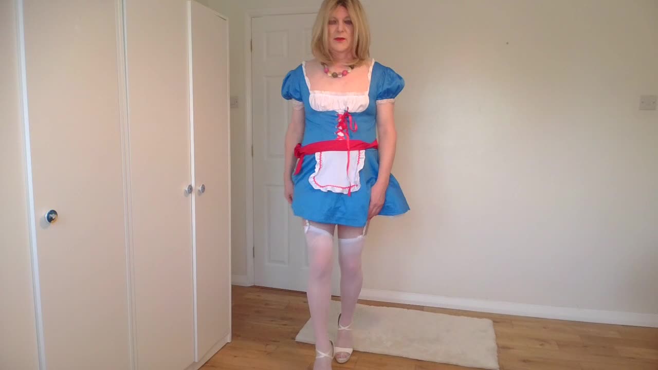 Cute blue outfit with white stockings and heels