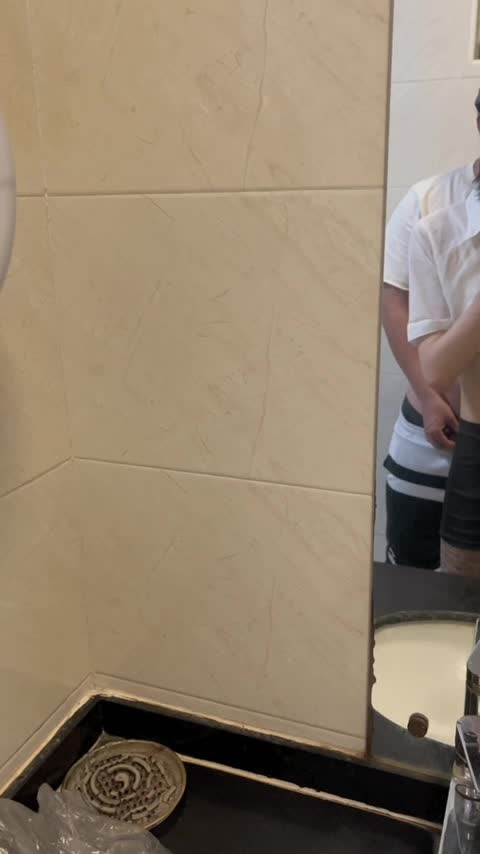 Little femboy was fucked in the public toilet and finally cummed on her ass