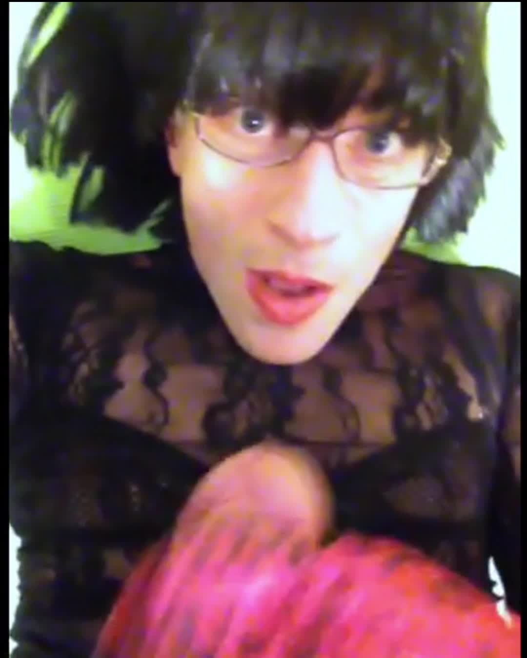 Nerd CD Dildo Sucking and Self Facial