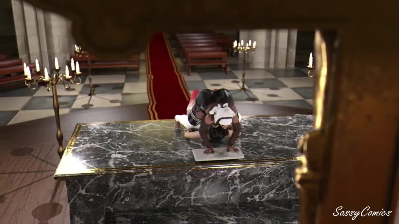 Futa Nun Fucks the sins out of a street whore's Asshole - sassycomics