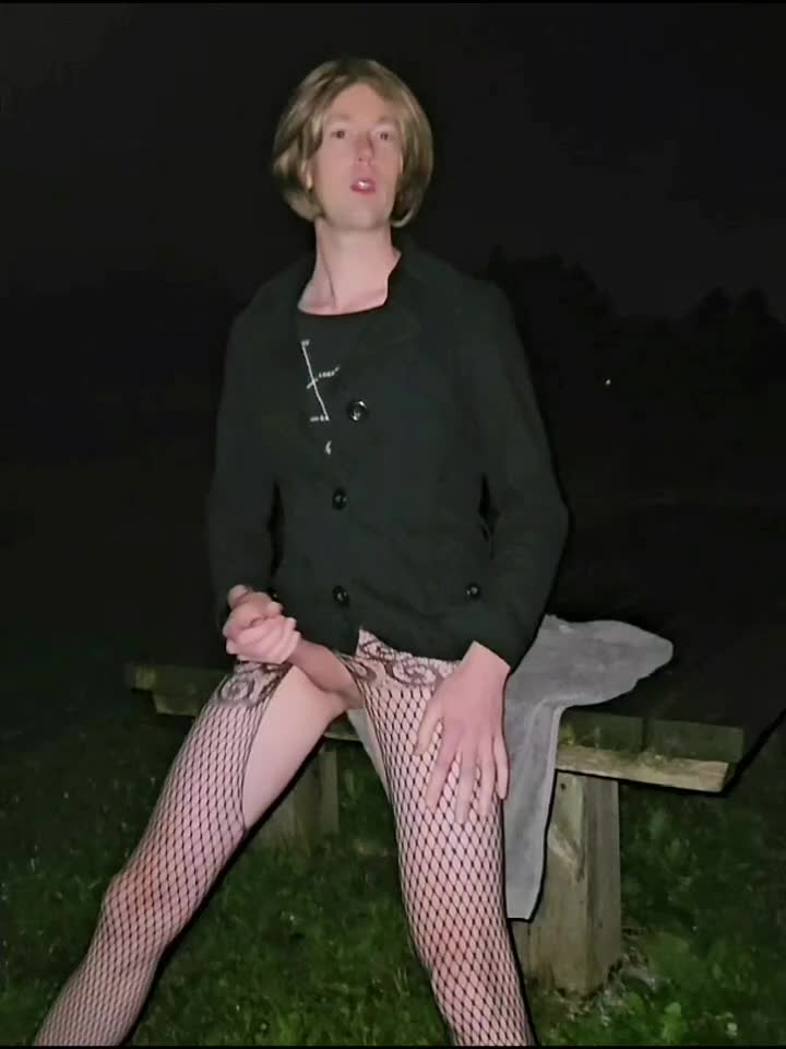 Public walk in fishnets on the street flashing clitty