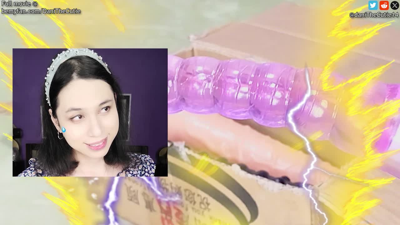 Cute tranny DaniTheCutie tries getting fucked by a weird looking anal beads dildo hybrid