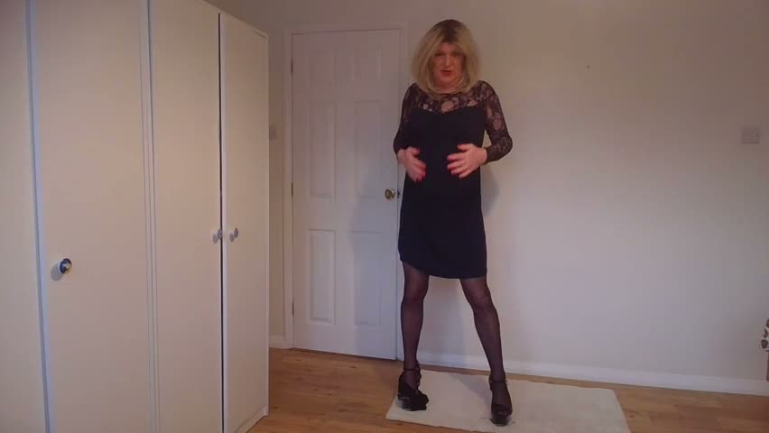 Black lace dress and hold-up stockings