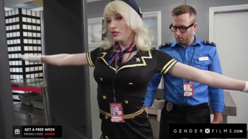 Trans Flight Attendant Dicks Down By Hunk