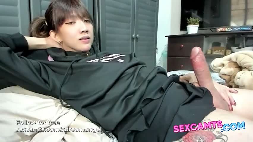 Asian Trans Black Hoodie Bed Hand Play